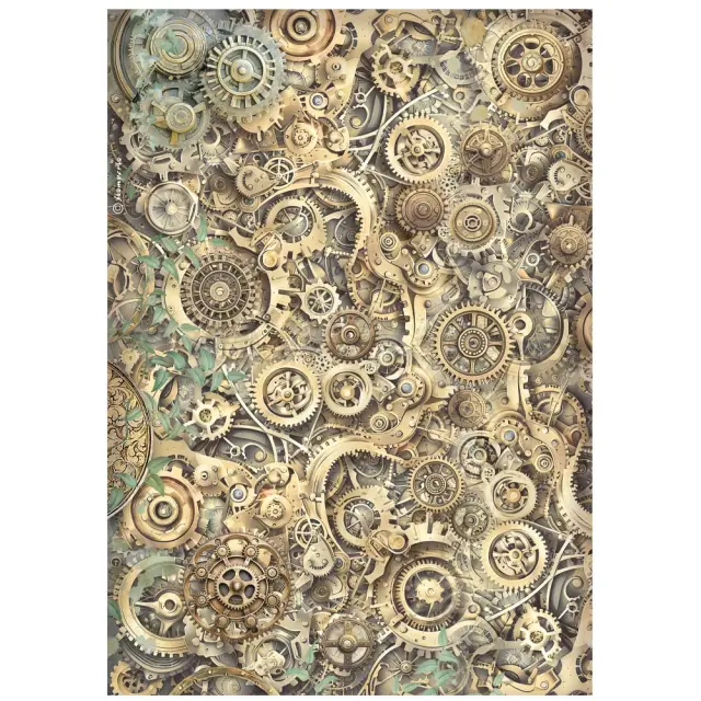 Ριζόχαρτο ντεκουπάζ Stamperia 21x29cm A4, Gardens of Time, Γρανάζια
