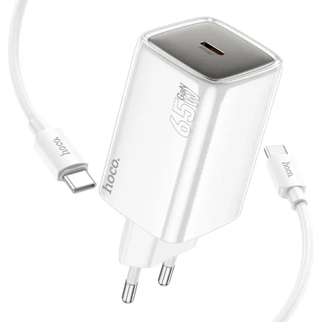 Hoco Φορτιστής με Θύρα USB-C και Καλώδιο USB-C 65W Λευκός N48 2