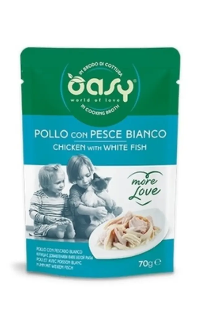 Oasy Cat More Love Φακελάκι Κοτόπουλο και Λευκό Ψάρι 70gr Μονόχρωμο