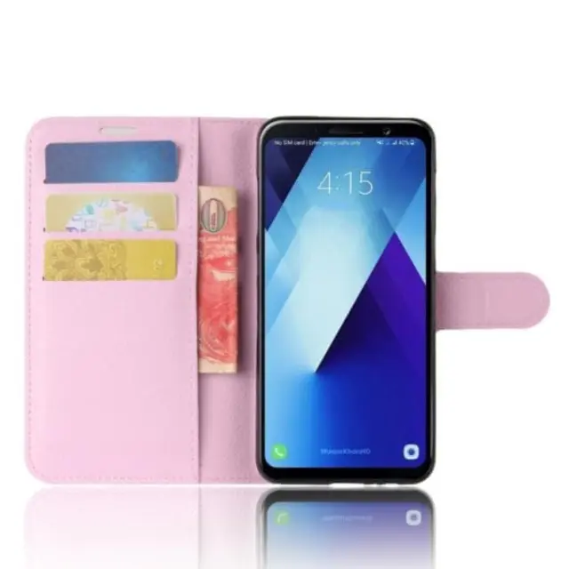 Θήκη Book με Δυνατότητα Stand και Υποδοχής Καρτών Samsung Galaxy A8 Plus 2018 Ροζ OEM 3