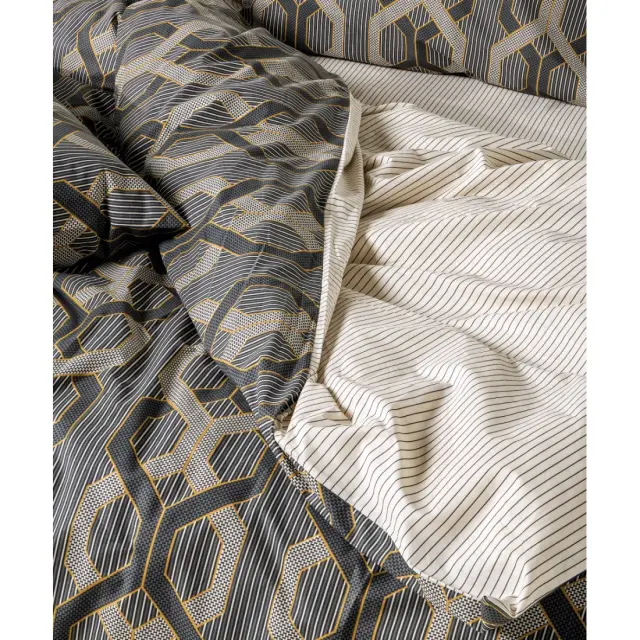 Σετ Σεντόνια Ημίδιπλα 3 Τεμαχίων Kentia Alexei 15 Grey-Black-Mustard-Off White 190x270 2