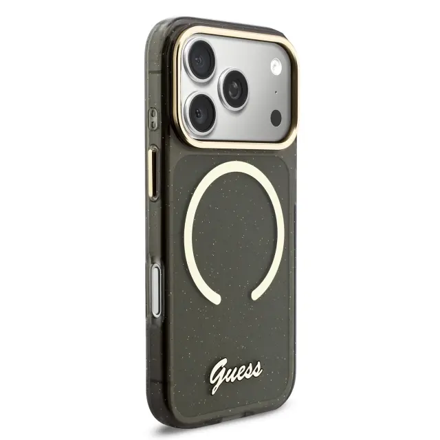 Guess IML Glitter Script Strap MagSafe Case for iPhone 17 Pro Black 3