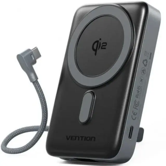 VENTION 10000mAh Magnetic Wireless Power Bank (USB-C + USB-C/USB-C/Wireless) 35W Gray LED Display Type (FKHH0) (VENFKHH0)