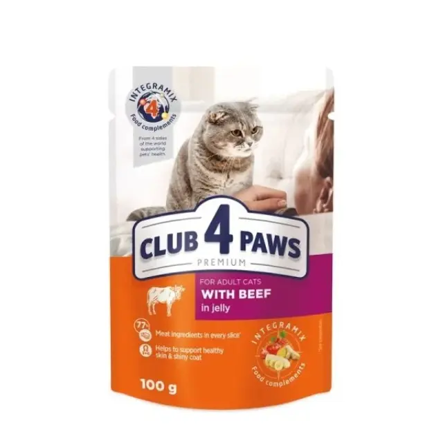 Club 4 Paws Cat Adult Φακελάκι Με Μοσχάρι Σε Ζελέ 100gr Μονόχρωμο