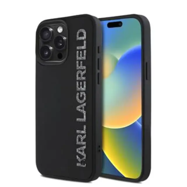 Karl Lagerfeld® Rubber Glitter Logo για iPhone 15 Pro-Μαύρο 2