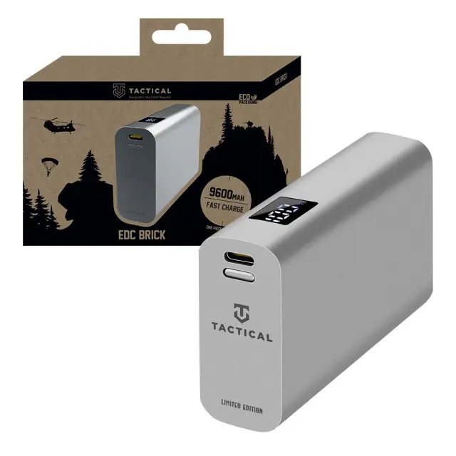 Tactical EDC Brick Power Bank 9600mAh 22.5W με Θύρα USB-A και Θύρα USB-C Ασημί 3
