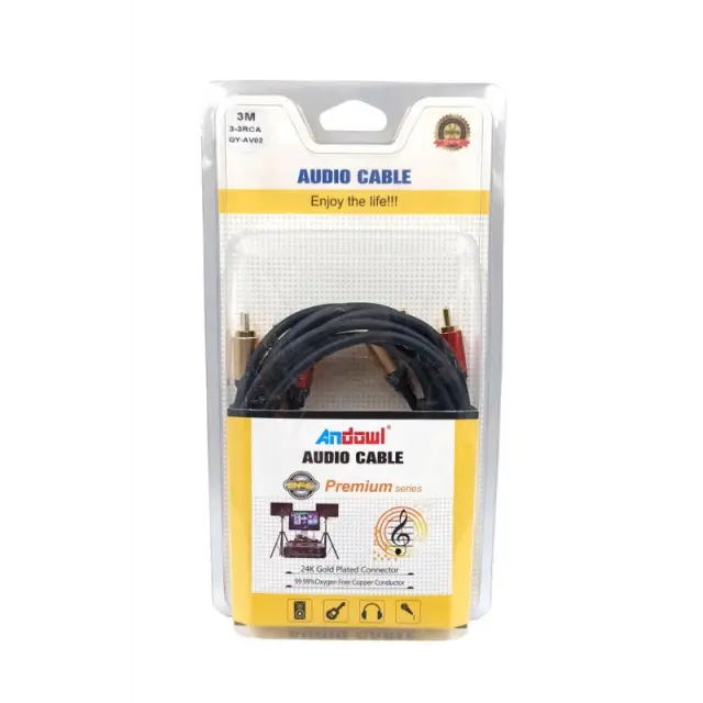 ΚΑΛΩΔΙΟ ΗΧΟΥ ΣΤΕΡΕΟ 3m AUX ΣΕ 3RCA ANDOWL QY-AV02