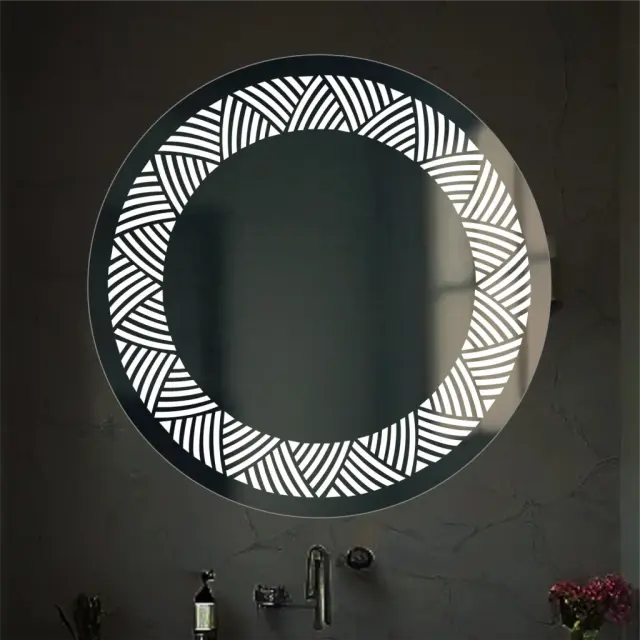 Stewehome Στρογγυλός Καθρέπτης Τοίχου με LED Φωτισμό & Μοντέρνα Λεπτομέρεια 3