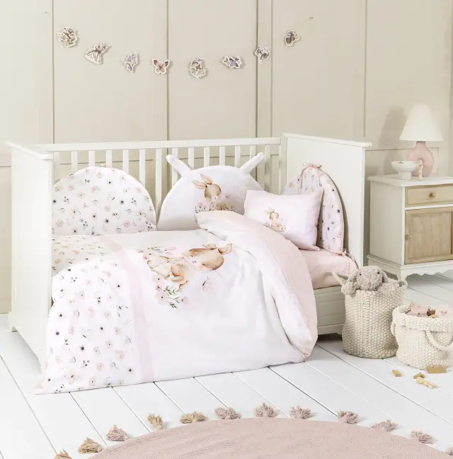 Σετ Σεντόνια Κούνιας 120x170 Nima Sweet Baby White-Pink 100% βαμβακερόΧωρίς Λάστιχο
