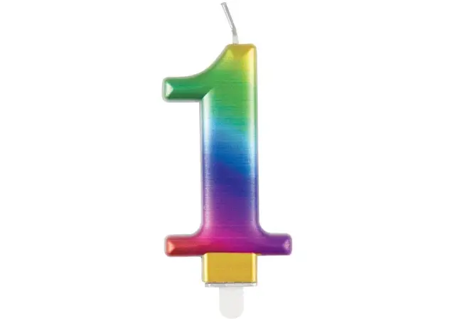 Κερί 1 Μεταλλικό Rainbow / 8 εκ ύψος