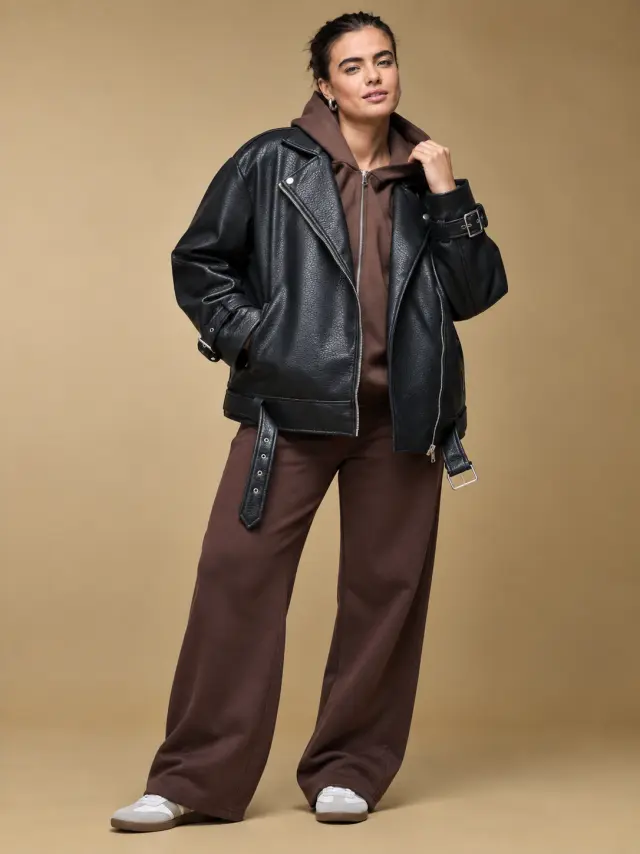 Biker jacket δερματίνη plus size - Μαύρο - 46 3