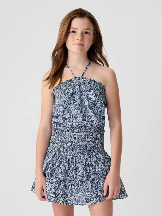 Μπλε Παιδικό Smocked Halter Αμάνικο Τοπ blue ditsy floral - XL