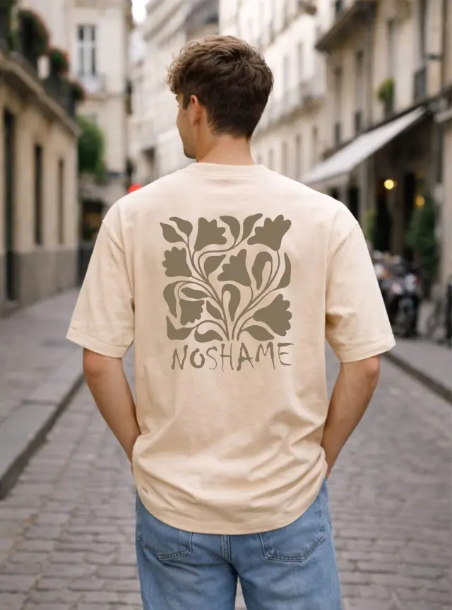 T-shirt Noshame® Oversized Μπεζ με τύπωμα - 142682 - XXL