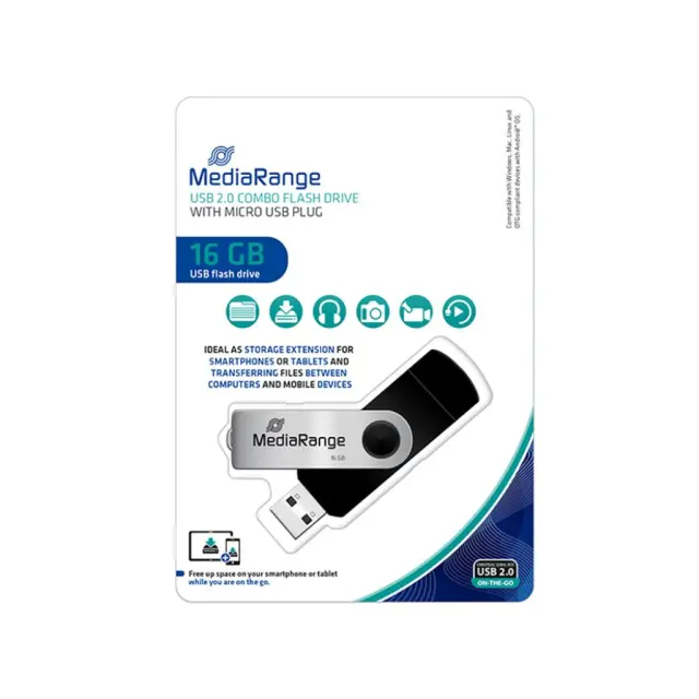 MediaRange USB combo flash drive with micro USB (OTG) plug, 16GB (MR931-2) MR SSD & USB FLASH DRIVES & MEMORY CARDS