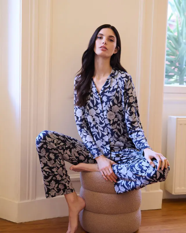 Vamp Γυναικεία Πιτζάμα Σεμιζιέ Micromodal Floral Blue Blazer