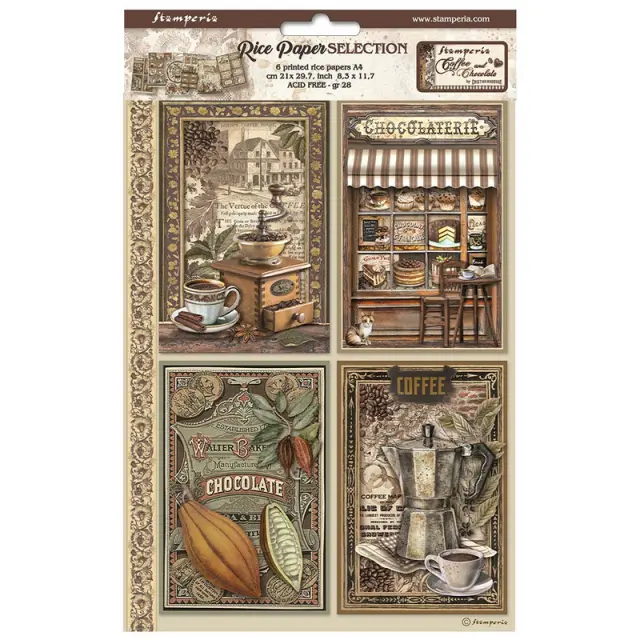 Σετ 6 Ριζόχαρτα ντεκουπάζ Stamperia 21x29cm A4, Coffee and Chocolate