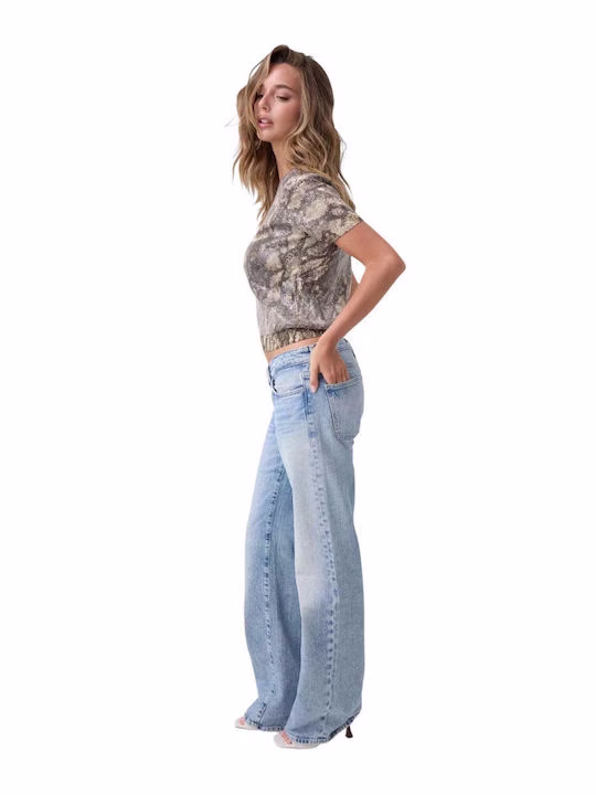 Guess Γυναικείο Crop Top Κοντομάνικο Animal Print Μπεζ Μπεζ - XXL 3