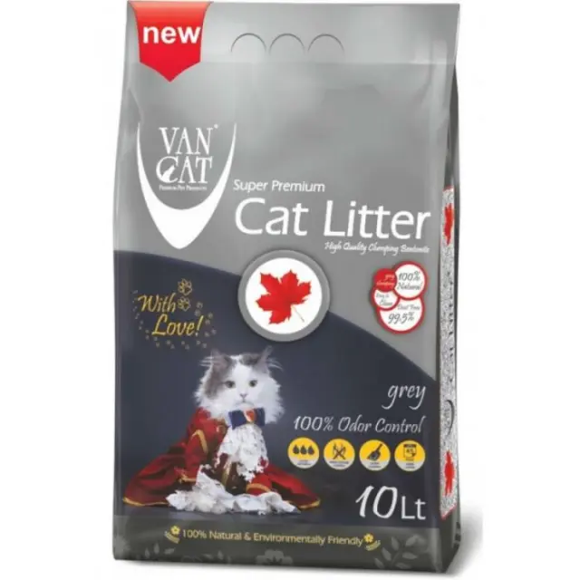 Van Cat Grey Odour Control Άμμος Υγιεινής Μπετονίτη Χωρίς Άρωμα με Ενεργό Άνθρακα 10Lt (8,5Kg) Μονόχρωμο