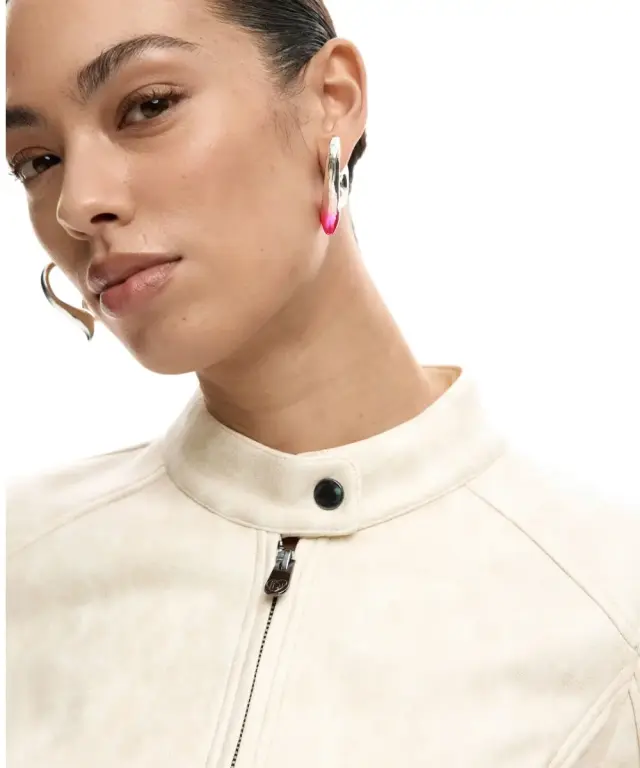 Desigual - Γυναικείο Δερμάτινο Μπουφάν Mao Collar Regular Fit 26SWEW10-1000 Λευκό - S 3