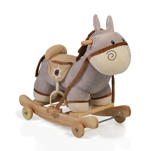 Moni Toys Λούτρινο κουνιστό γαϊδουράκι με Ήχους και Ξύλινη Βάση με Τροχούς Dulcinea WJ-302