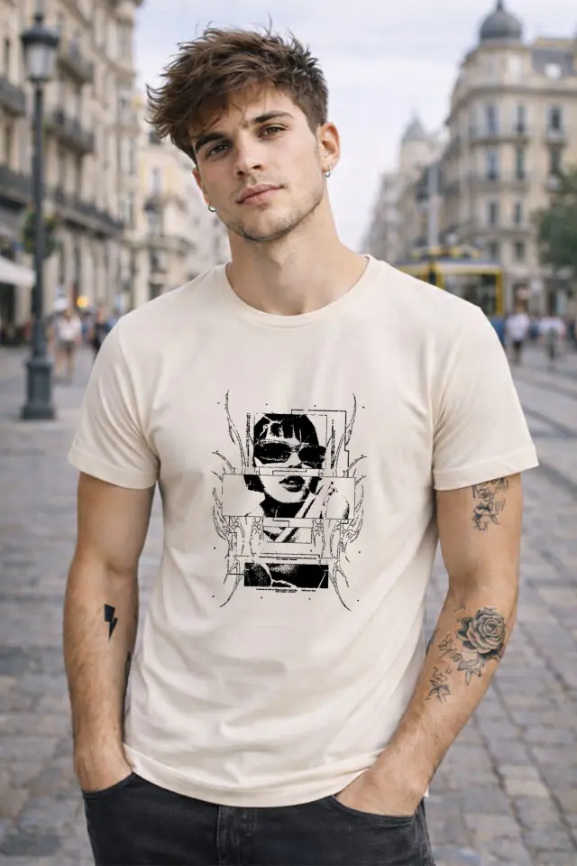 T-shirt Noshame® Off-White με τύπωμα Girl with Glasses - 122509 - XXL