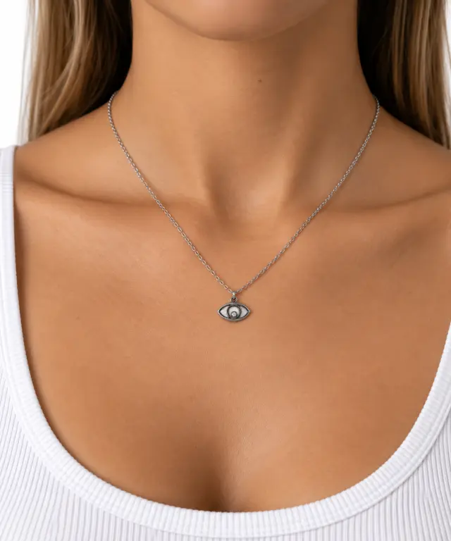 Ghetto Silver Eye Necklace with Delicate Chain – 40cm 2