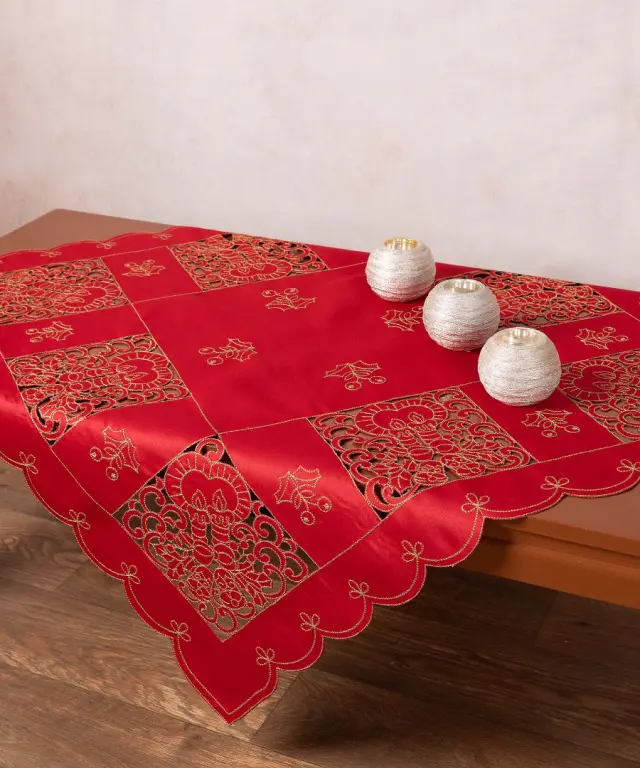 Τραπεζοκαρέ χριστουγεννιάτικο 1180 (130cm x 130cm) κόκκινο - -