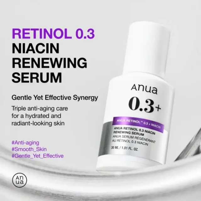 Anua Retinol 0.3% + Niacin Renewing Serum – Ορός με ρετινόλη + νιασιναμίδη για νεανική επιδερμίδα 30ml 3