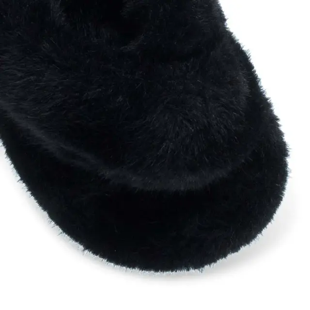 Parex Γυναικείες Παντόφλες Σπιτιού Ανοιχτές Fluffy, Χρώμα Μαύρο 3