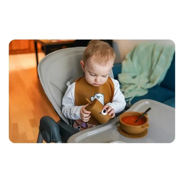 Kidnort Ποτήρι Σιλικόνης Retter με Καλαμάκι 200ml Μπεζ KNSIL000008 2