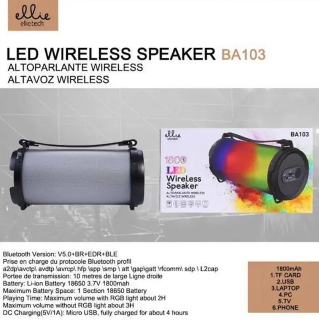 Φορητό Ηχείο Bluetooth Ellietech BA103 Μαύρο RGB 2