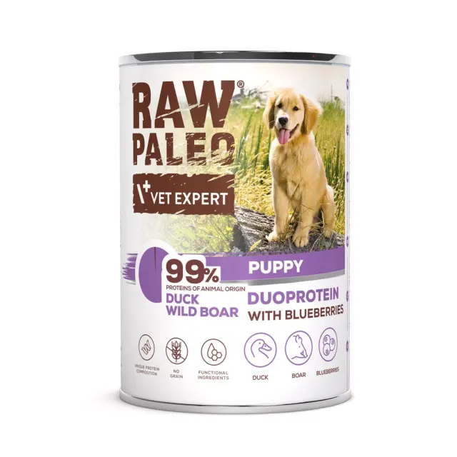 RAW PALEO Duoprotein Duck & Boar Puppy - wet dog food - 400g