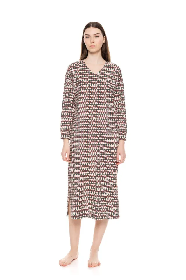 W1564 - Type - NIGHTGOWN V FOREST GREEN GEO