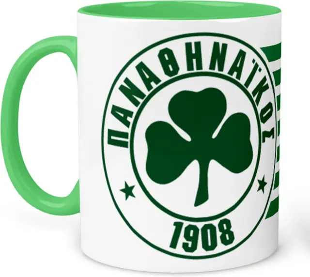 κούπα κεραμική ,440ml , πράσινη , ομάδες , Παναθηναϊκός, Με συσκευασία για δώρο 440ml (σχέδιο 14) 3