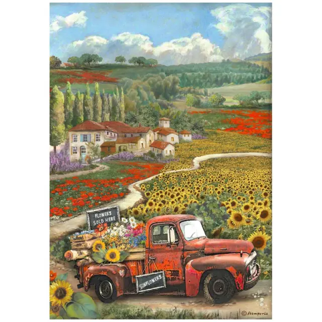 Ριζόχαρτο ντεκουπάζ Stamperia 21x29cm A4, Sunflower Art, Vintage car