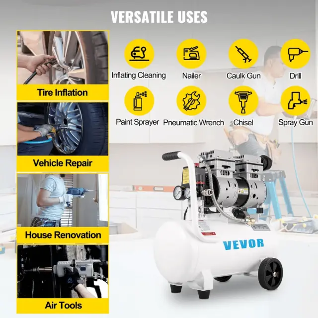 Μονοφασικό Κομπρεσέρ Αέρος Vevor 60dB με Ισχύ 1hp και Αεροφυλάκιο 25lt 3