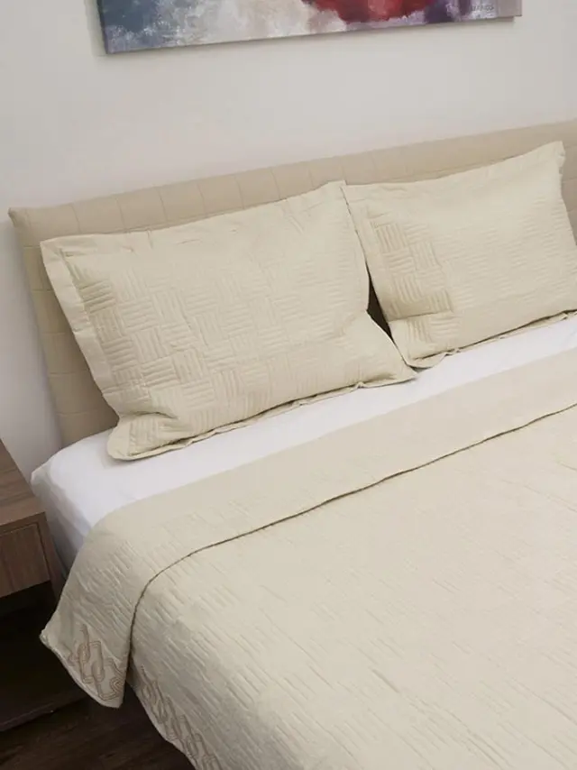 Κουβερλί Percale κεντητό Beige Υπέρδιπλο (220x240) Sunshine