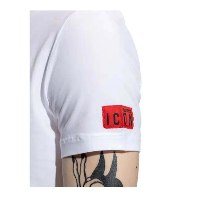 DSQUARED2 Ανδρικό T-Shirt BE ICON Arm Logo, Χρώμα Λευκό-Κόκκινο 2