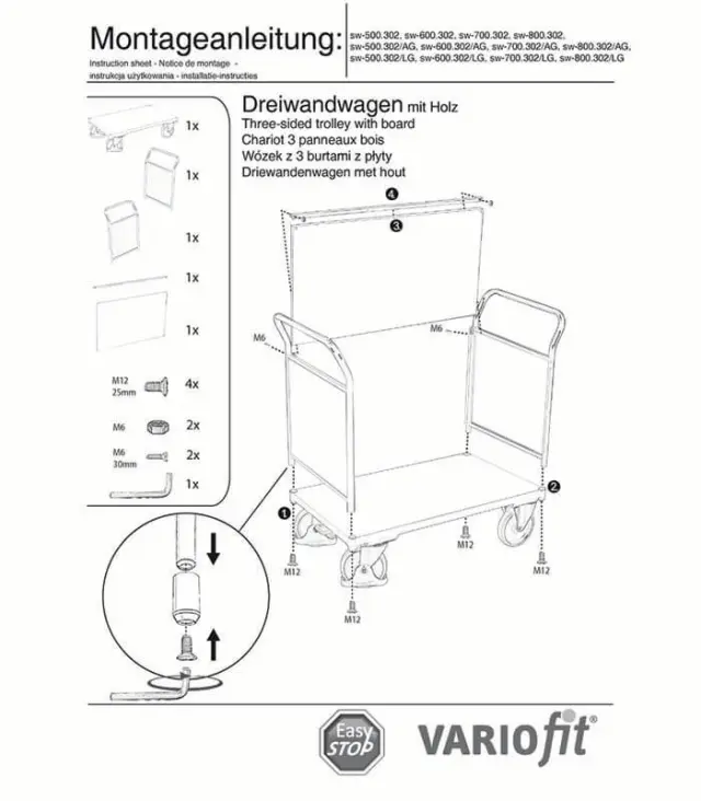 Variofit sw-800.302/AG Τρόλεϊ Μεταφοράς 3 Πλευρών για Φορτίο Βάρους ως 500kg 3