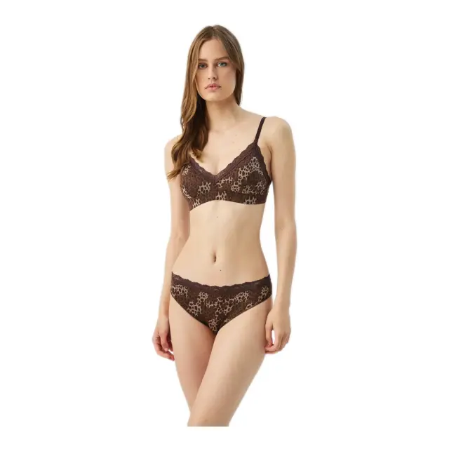Minerva Γυναικείο Brazil Δαντέλα Modal Fimelle Elegance, Χρώμα Καφέ-Μόκα Animal 3