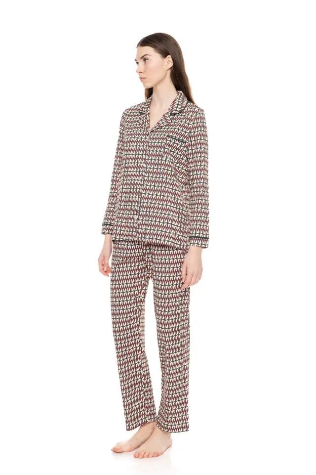 W1559 - Type - PYJAMA BUTTONED FOREST GREEN GEO 2