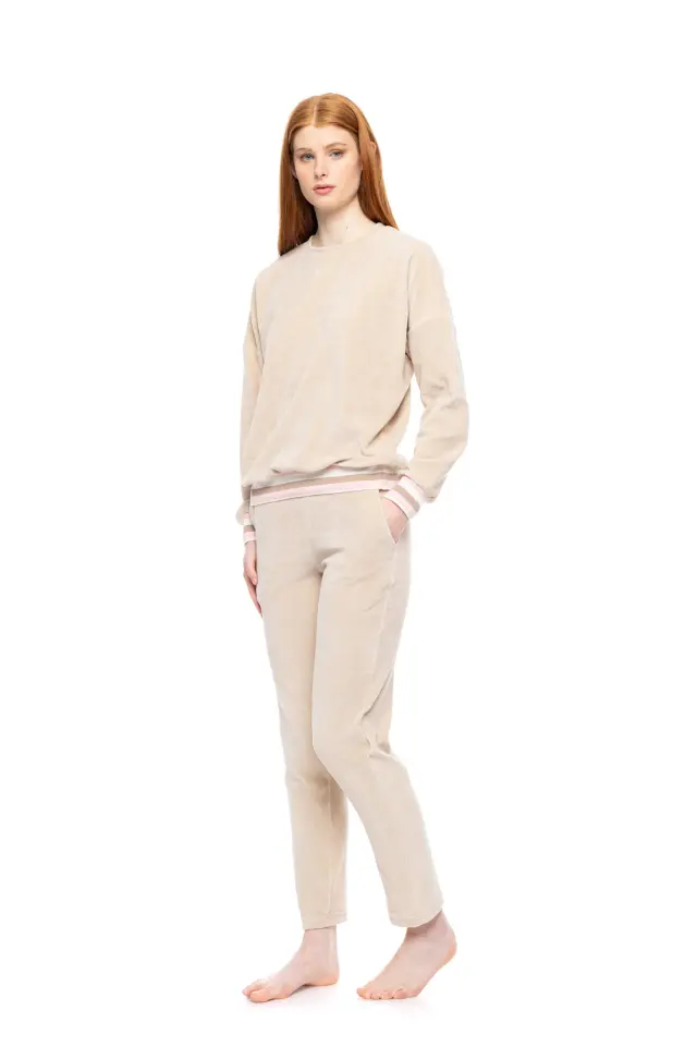 W1861 - Sand - LOUNGEWEAR VELVET PETIT STRIPE 2