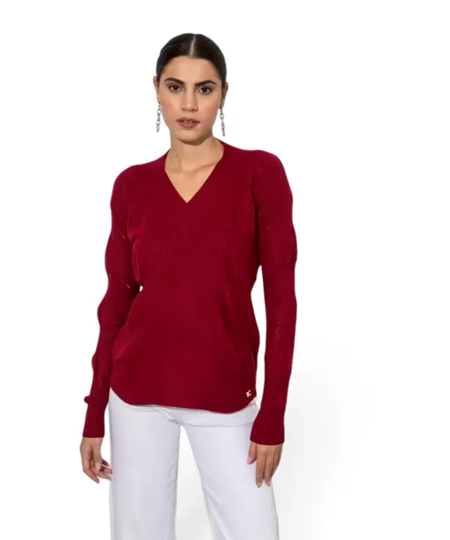 Cento - Πλεκτή μπλούζα ribbed 1003012-306 Μπορντό - OneSize