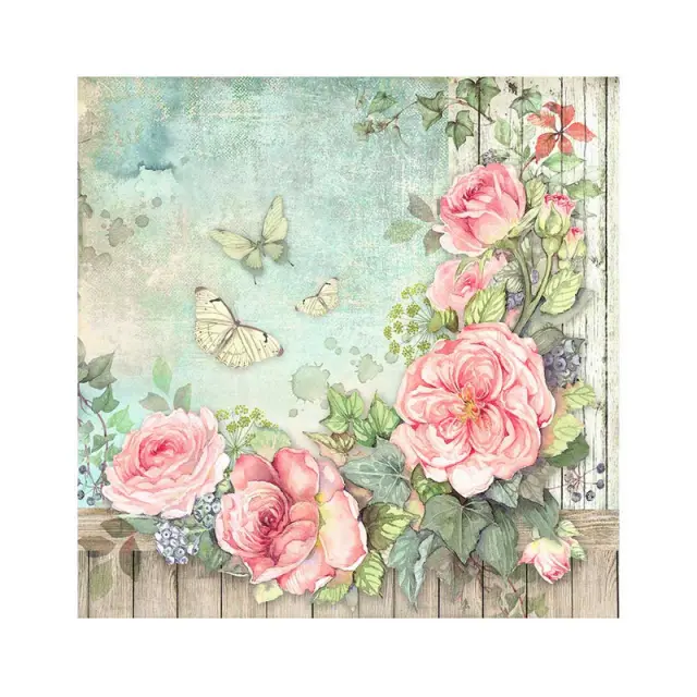 Τυπωμένο ύφασμα Stamperia, 30x30cm, 4 τεμ, House of Roses 2