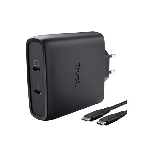 Trust Φορτιστής Χωρίς Καλώδιο GaN με 2 Θύρες USB-C 100W Μαύρος (Maxo)