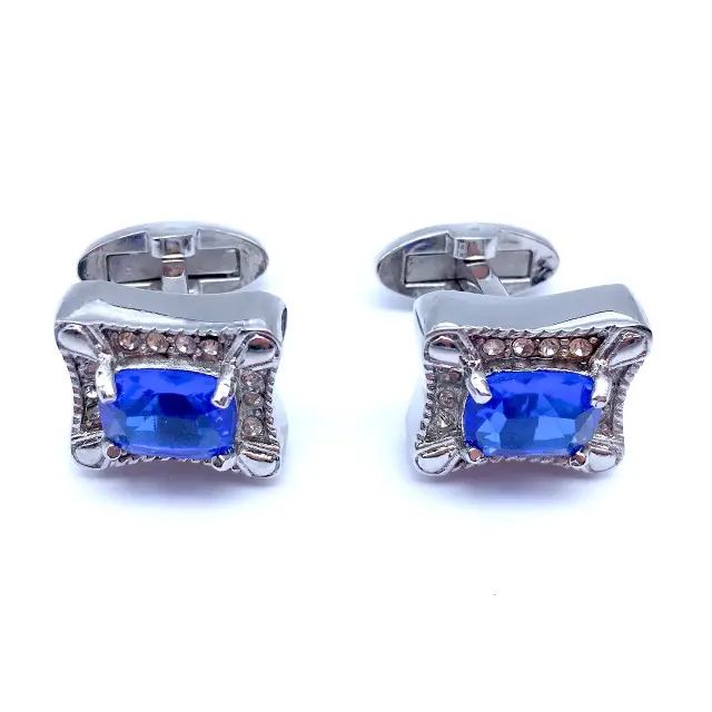 Ασημί Σχεδιαστικά Μανικετόκουμπα με Μπλε Zircon – LGD-DK-53 2