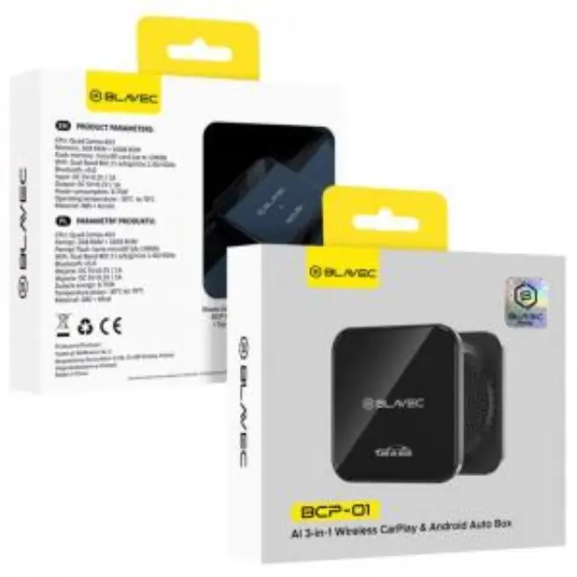 Ασύρματος Προσαρμογέας AI Box Blavec BCP-01 Carplay/ Android Auto με Bluetooth Wi-Fi & Καλώδια USB A & USB C σε USB C Μαύρο N71060 2