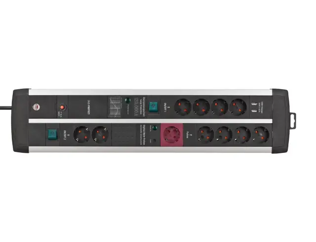 Πολύπριζο Ασφαλείας Premium Protect Line Brennenstuhl - 11x Schuko - 2x USB-A - 120000A - Με 2 Διακόπτες On/Off - Καλώδιο 3m - Ασημί / Μαύρο150143 2