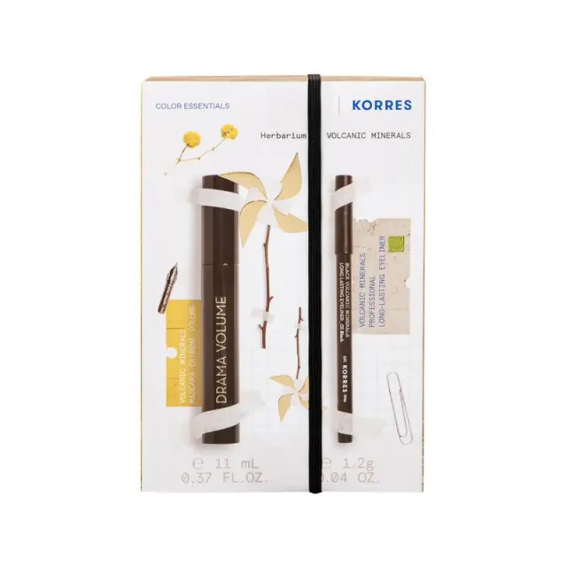 Korres Promo Drama Volume No1 Black Mascara Extreme Volume για Μέγιστο Όγκο Μαύρο 11ml & Volcanic Minerals Long Lasting Eyeliner No1 Μαύρο Μολύβι 1,2g set 3