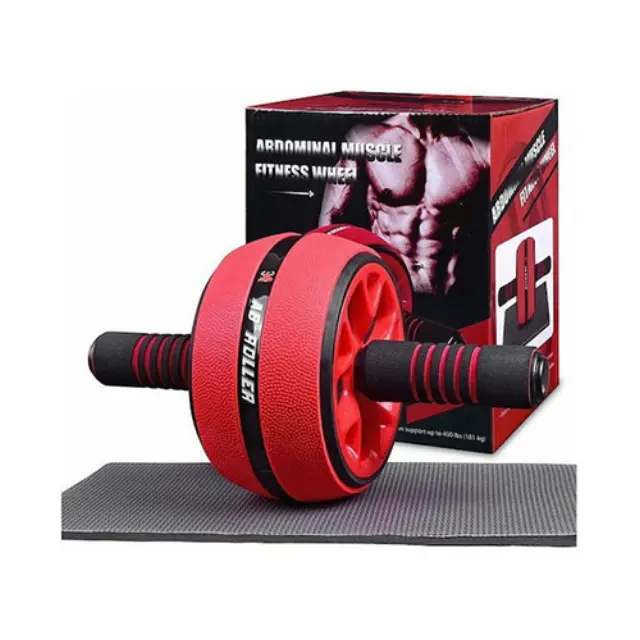 Abdominal Muscle Fitness Ρόδα Κοιλιακών Κόκκινη με Αντιολισθητικές Λαβές και Στρωματάκι για τα Γόνατα